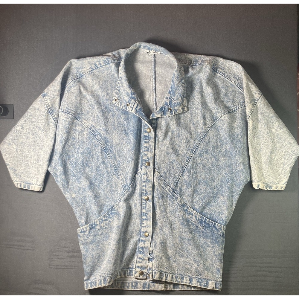 Vintage Paris Blues Denim Jacket Womens Small Acid Wash Oversized Blue 80s Retro